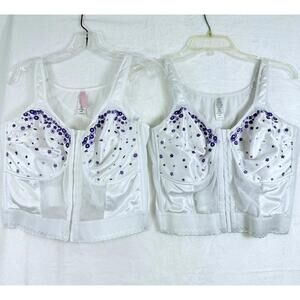 Comfort Choice 42C Longline Bras Lot White Embroidered Posture Front Close